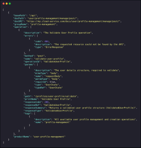 Image of a JSON payload used in APIS