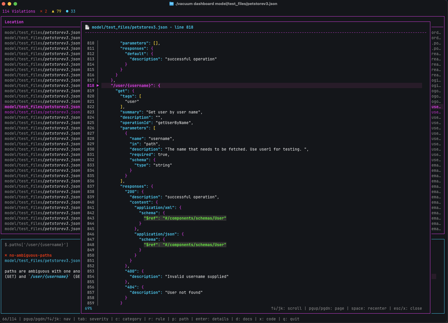 Need to see more of the code around the violation? Just press 'x'